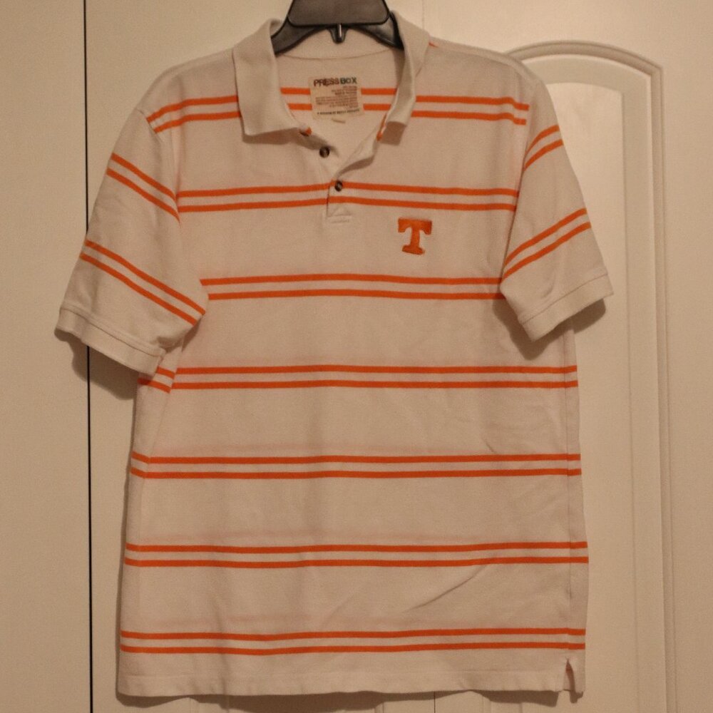 Pressbox a Division of Royce Apparel White /Orange Strip Men's UT Polo Sz Large